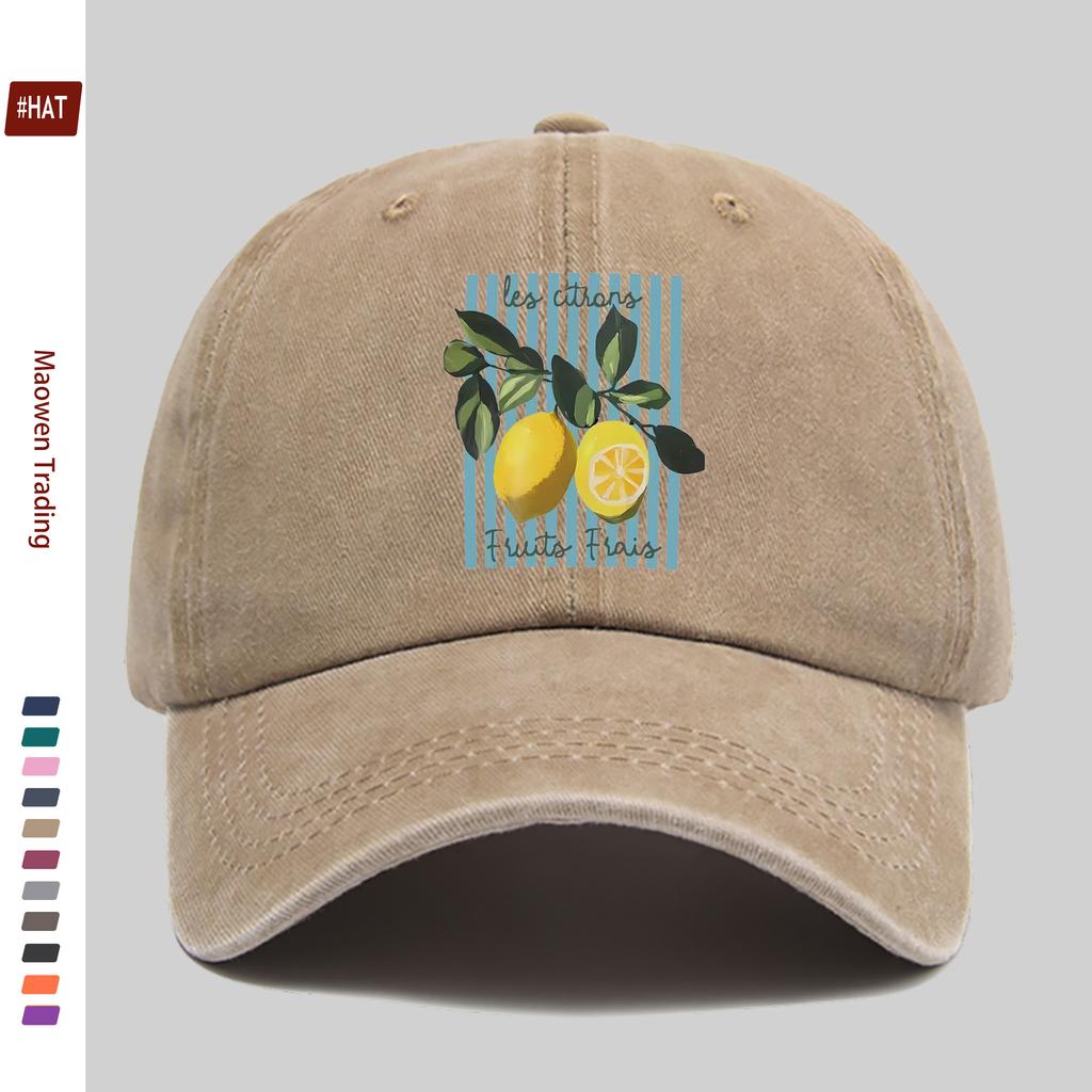 pc Striped Lemon Print Baseball Cap Spring Summer Fresh Printed Golf Hat Home Leisure Decor Hat Comfortable Lightweight Papa H