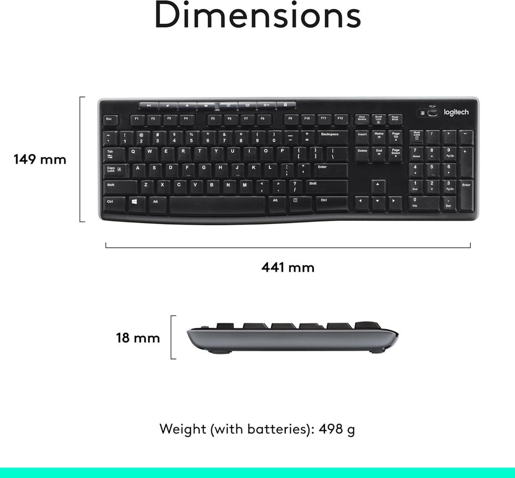 Logitech MK270 Wireless Mouse Keyboard Set Laptop Keyboard Wireless Office Full Size with 2.4G Receiver