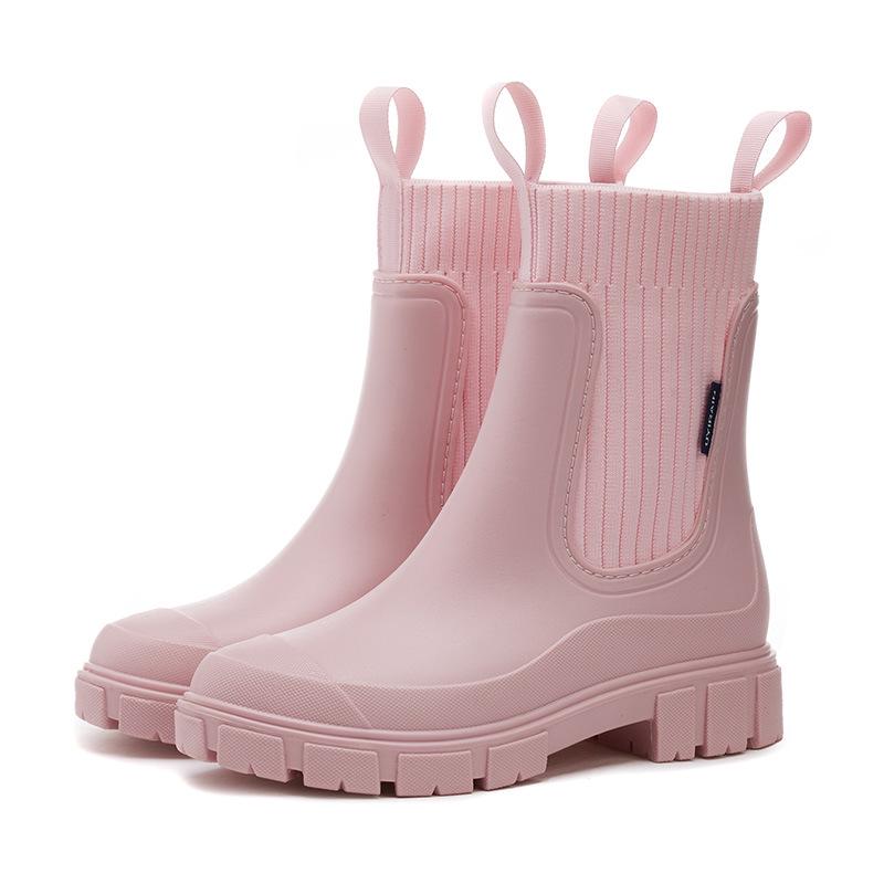 Women's Non-Slip Chelsea Mid-Calf Fly-Knit Rain Boots