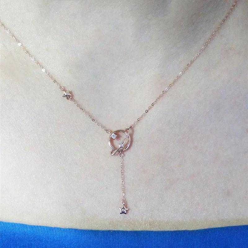Rose Gold Plated Color Gold Niche Hollow Planet Necklace Simple Women'S Pure Purple Gold Variable Set Chain