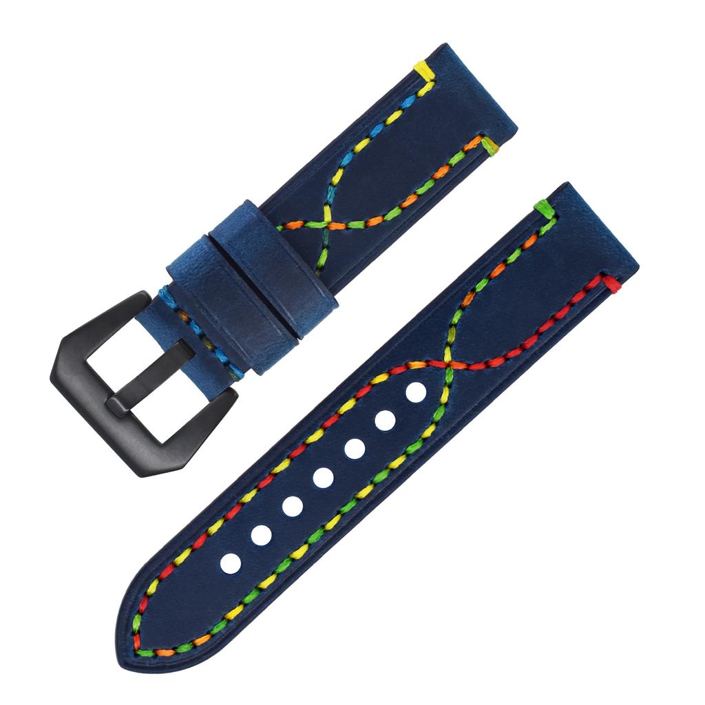 Handmade Color Thread First Layer Crazy Horse Leather Universal Watch Strap Adaptation 18 20 22 24 26mm