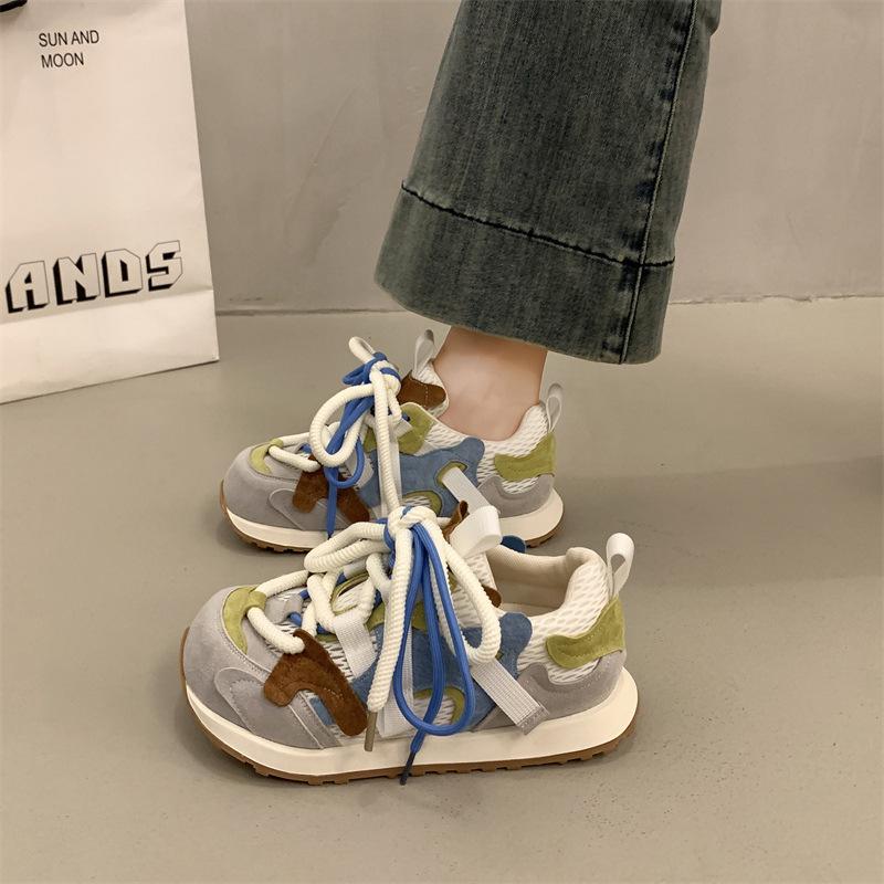 

Уродливо-милые туфли на платформе с большой головой в стиле Форреста Гампа женские 2025 весна-лето новые сетчатые дышащие спортивные повседневные туфли ретро папины кроссовки 40 синий