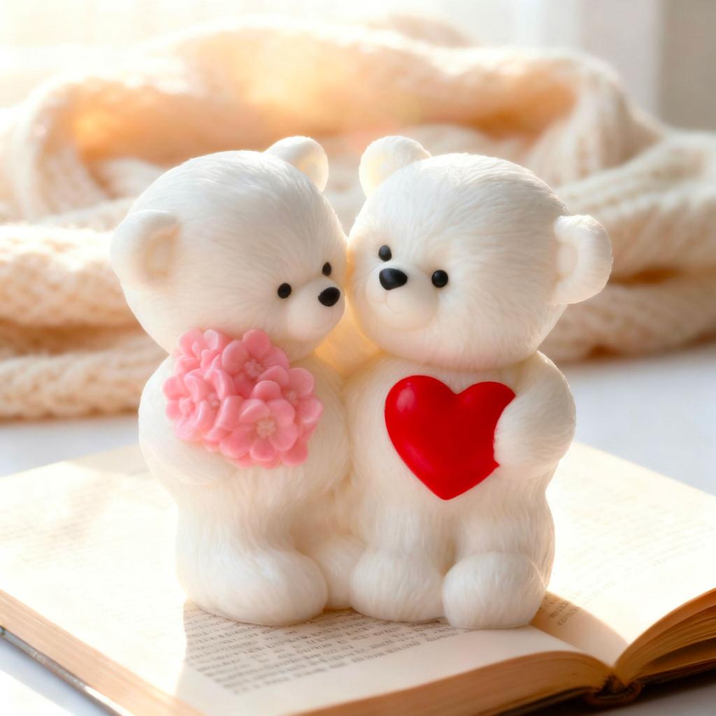 Handmade Valentine's Day Gifts Aroma Candle Plaster Silicone Mold DIY Couple Bears Home Decoration Crafts Making Mould