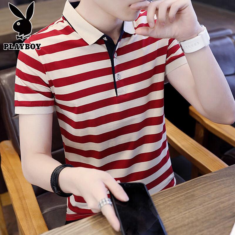 Playboy Men s Striped Casual Polo T-Shirt 2XL