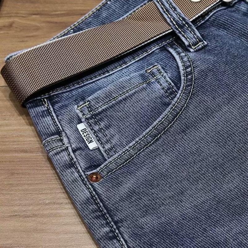 American high street embroidered jeans men's summer new loose men's pants trendy brand ruffian handsome slim-fitting elastic straight-leg pants