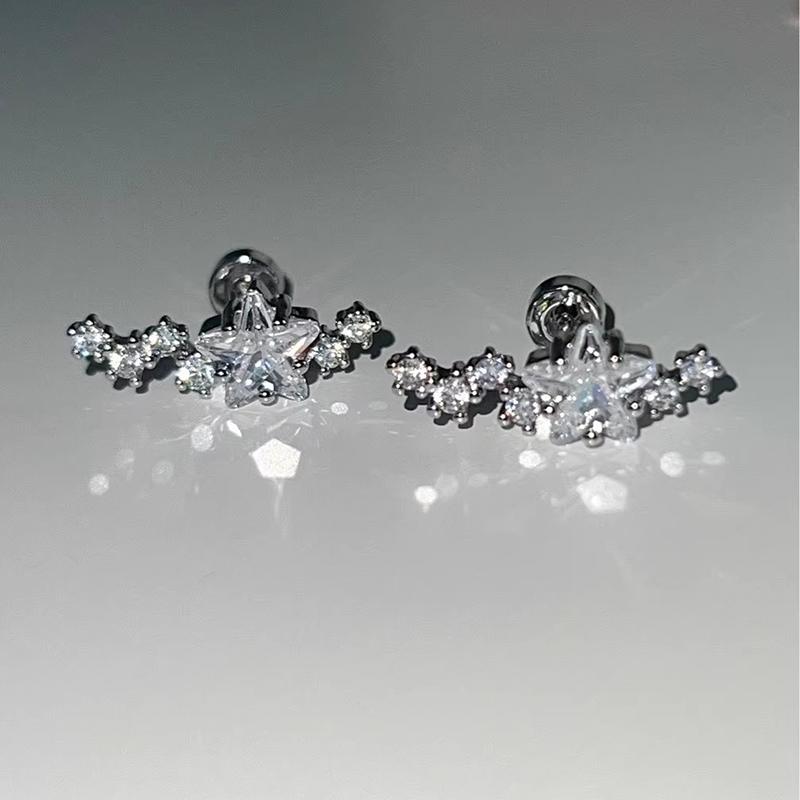 Shiny Zircon Arc Shaped Star Ear Bone Nail Earring for Women Screw Cap Ear Plug Exquisite Jewelry Accessories Daily Wear