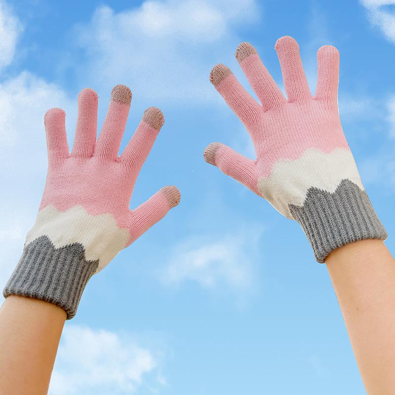 Winter Warm and Cute Knitted Women's Velvet Cycling Windproof Knitted Touchscreen Gloves