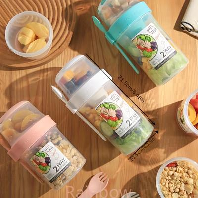 1pc Bento Box, Breakfast Box, Oatmeal Cereal Nut Yogurt Salad Cup Seal Container Set With Fork And Lid, Sauce Cup, for Back To School, Class, College