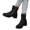 Winter Pleated Round Toe Mid-Heel Martin Boots 2025 New Plus Size Side Zipper Booties Women