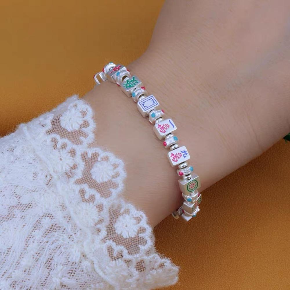 All-match Alloy Majiang Beads Bracelet Adjustable Chinese Style New Year Bracelet Fashion Vintage Friendship Bracelet Women Men