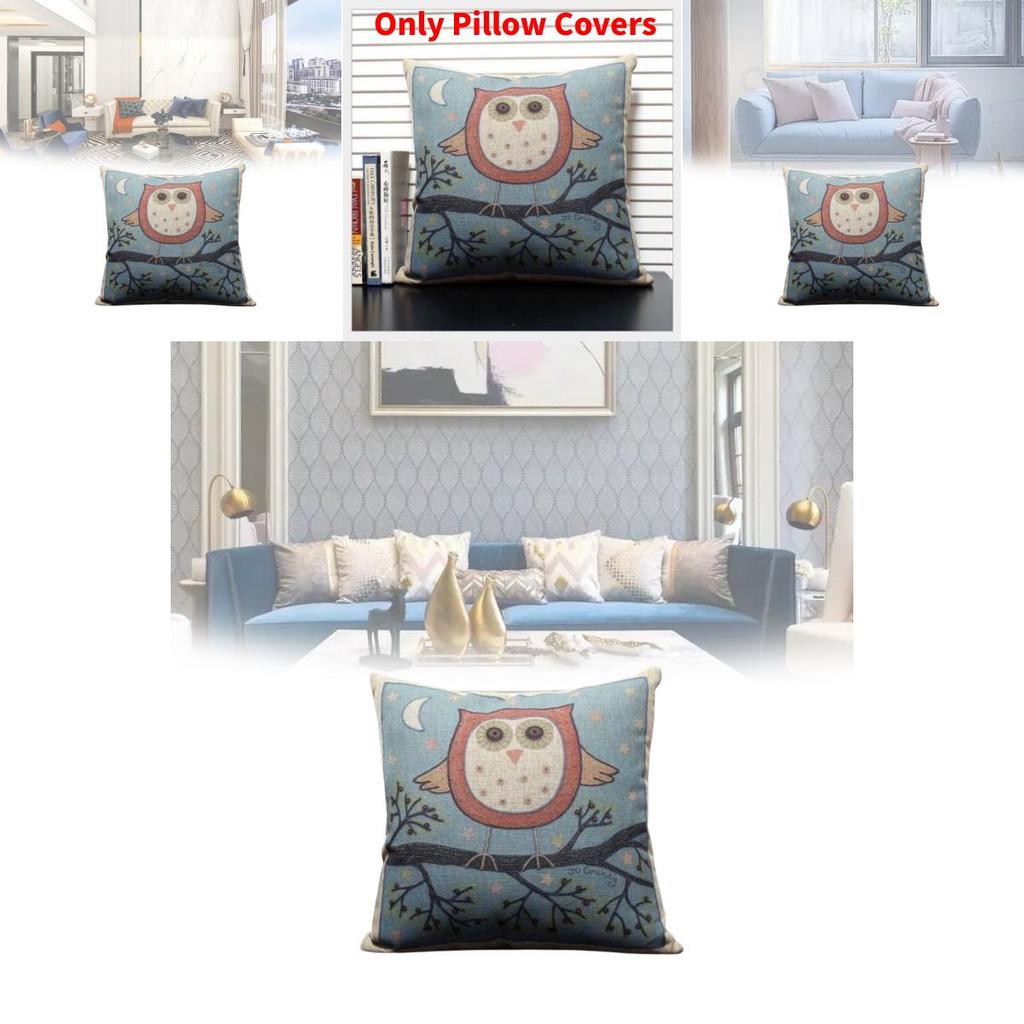 Only Pillowcases Minimalist Cartoon Owl Throw Pillow With Removable Linen Cover For Home Decor