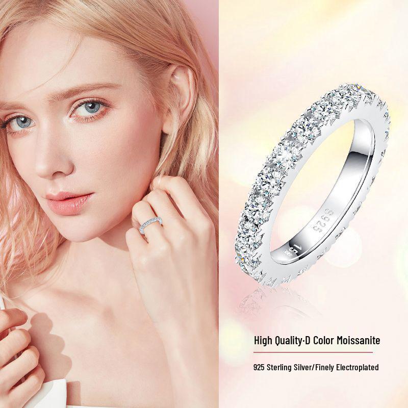 

High-End Moissanite Eternity Ring: 18k Gold Plated S925 Sterling Silver, Full Diamond Design for Women 5.5 US Size