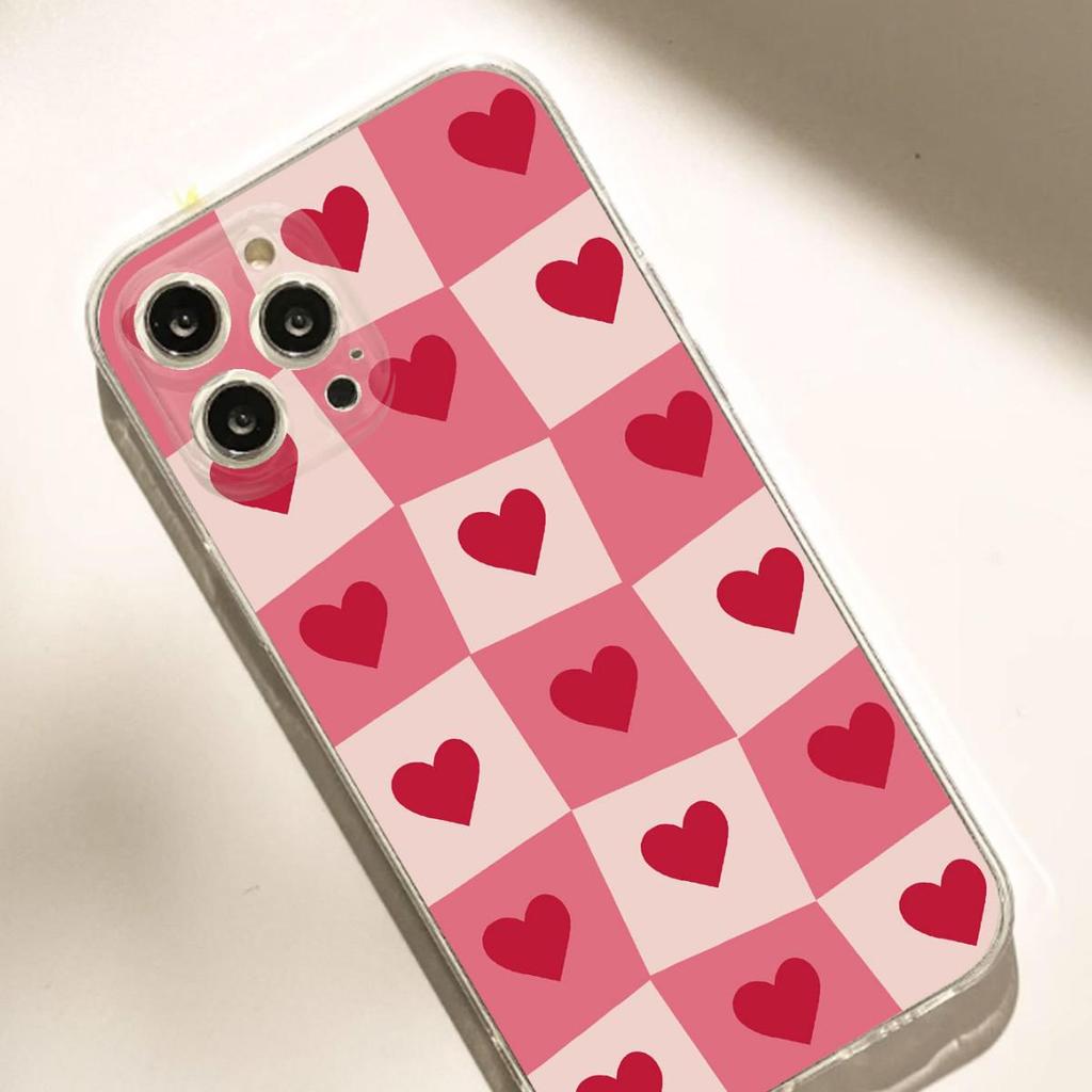 Pink Plaid Anti-Fall Transparent Case for iPhone 14-17 Promax