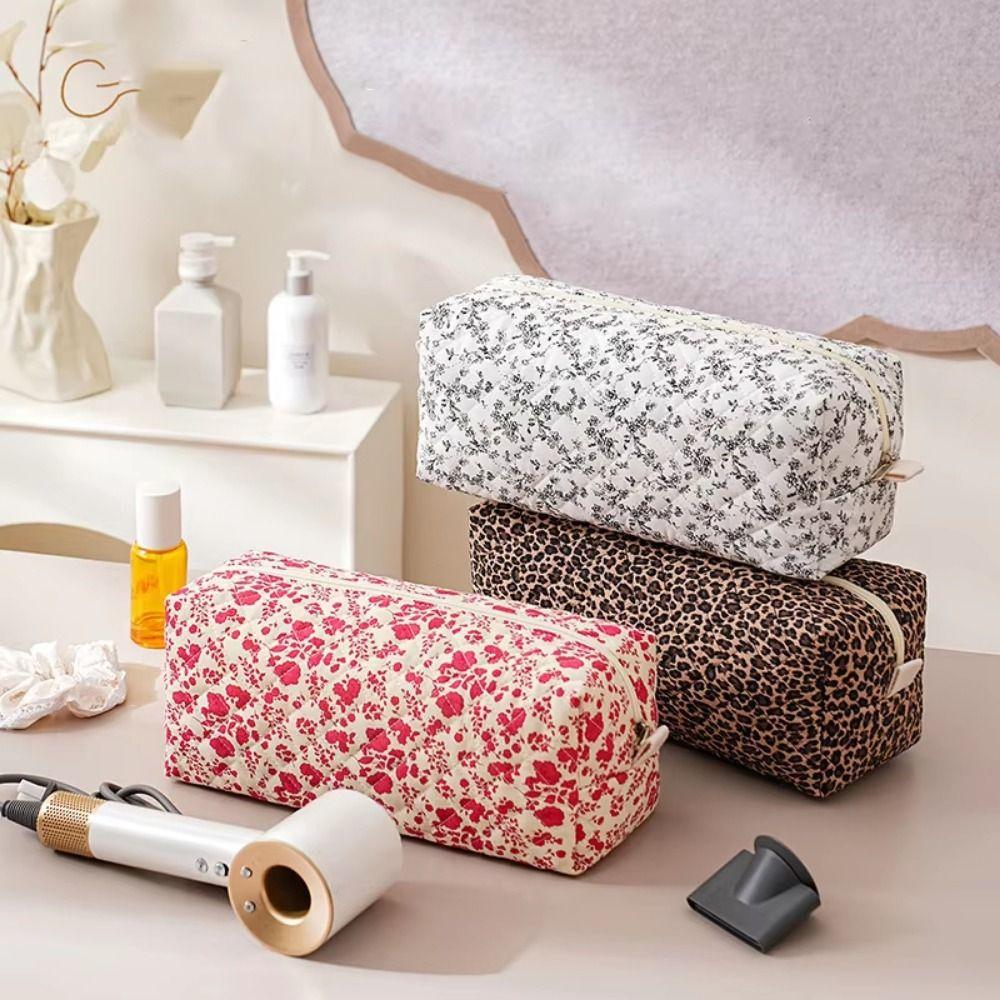 Soft Hair Dryer Storage Bag Quilting Cotton Dustproof Curler Storage Bag Zipper Closure Large Capacity Cosmetic Bag