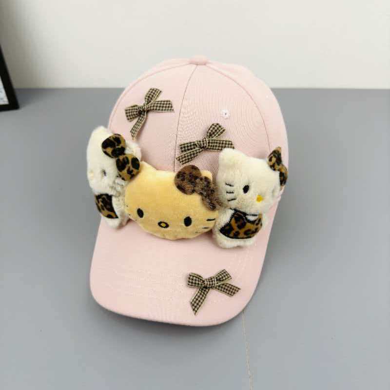 New Sweet and Cute Kitty Cat Bow Cap Summer Breathable Sunscreen Showing Face Small Sunshade Baseball Cap