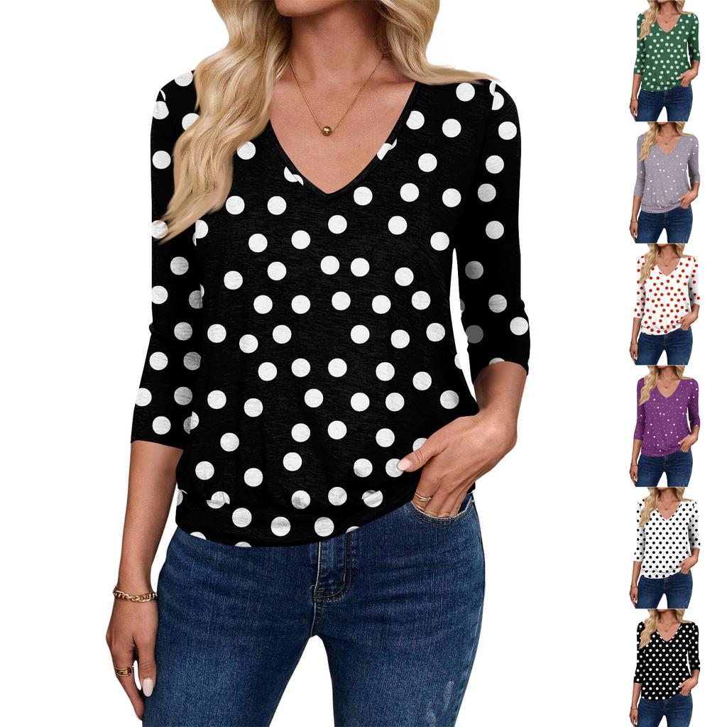 Women's Fashion Casual V-Neck Three-Quarter Sleeve Print Top