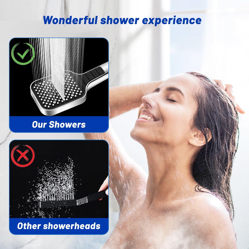 2025 New Black Water Saving Shower Head High Pressure Rainfall 7 Modes Adjustable One Key Stop Button for Bathroom Accessory