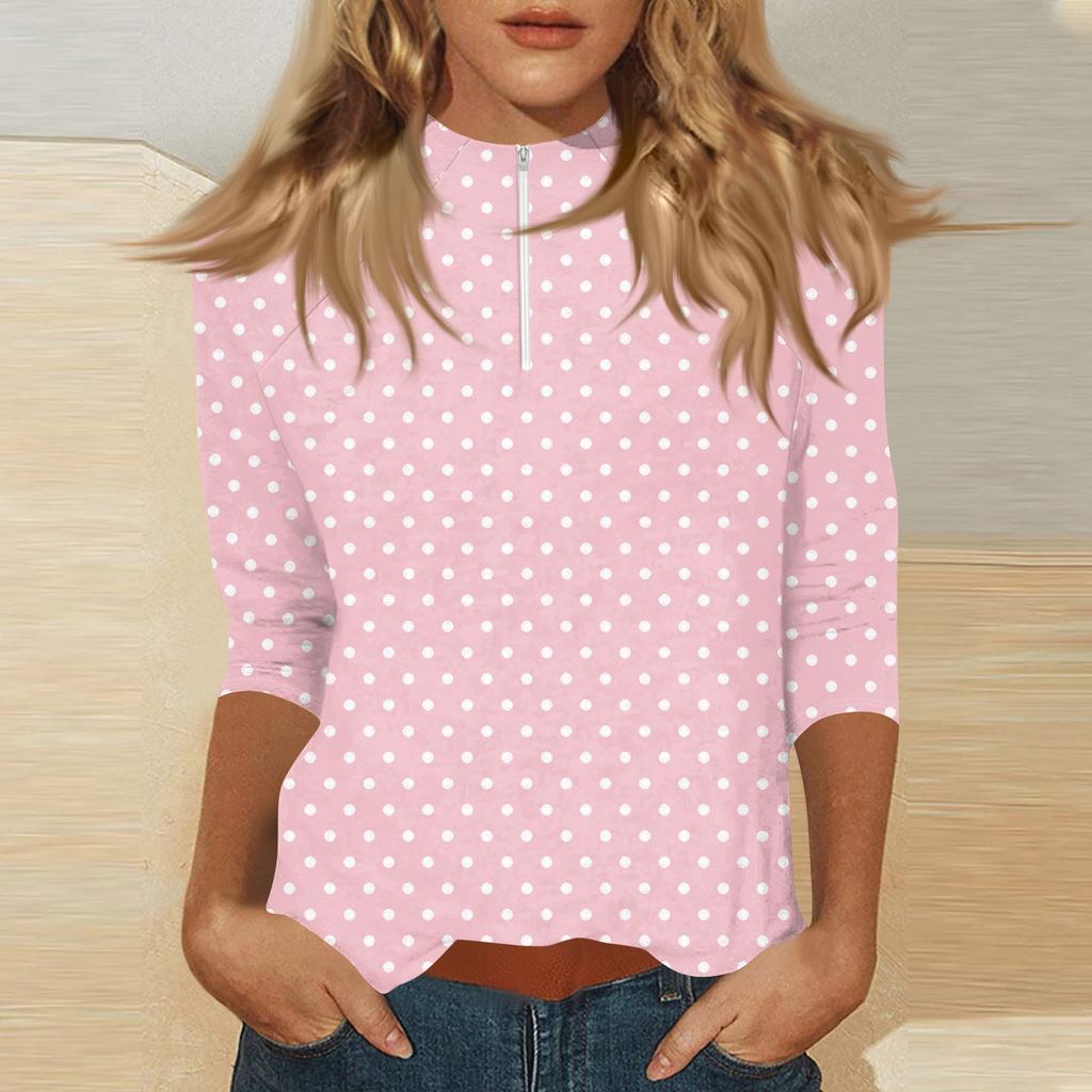 Damen Oberteil mit Stehkragen, 3/4 Ärmeln und Reißverschluss, hoch