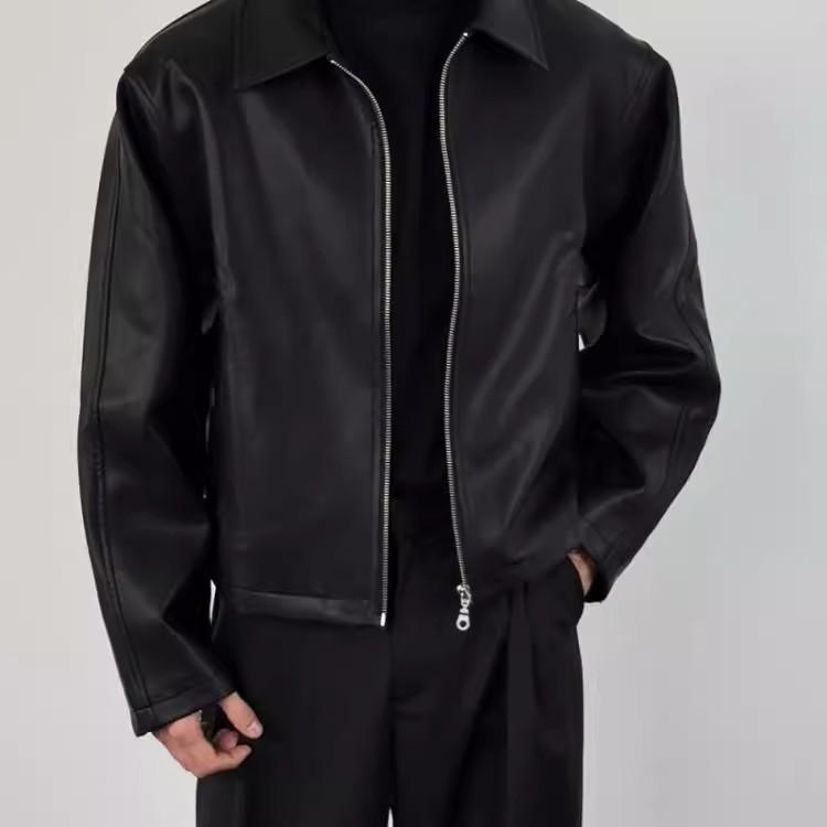 Men's American Retro Cleanfit Red Lined High-End PU Leather Jacket for Spring/Autumn