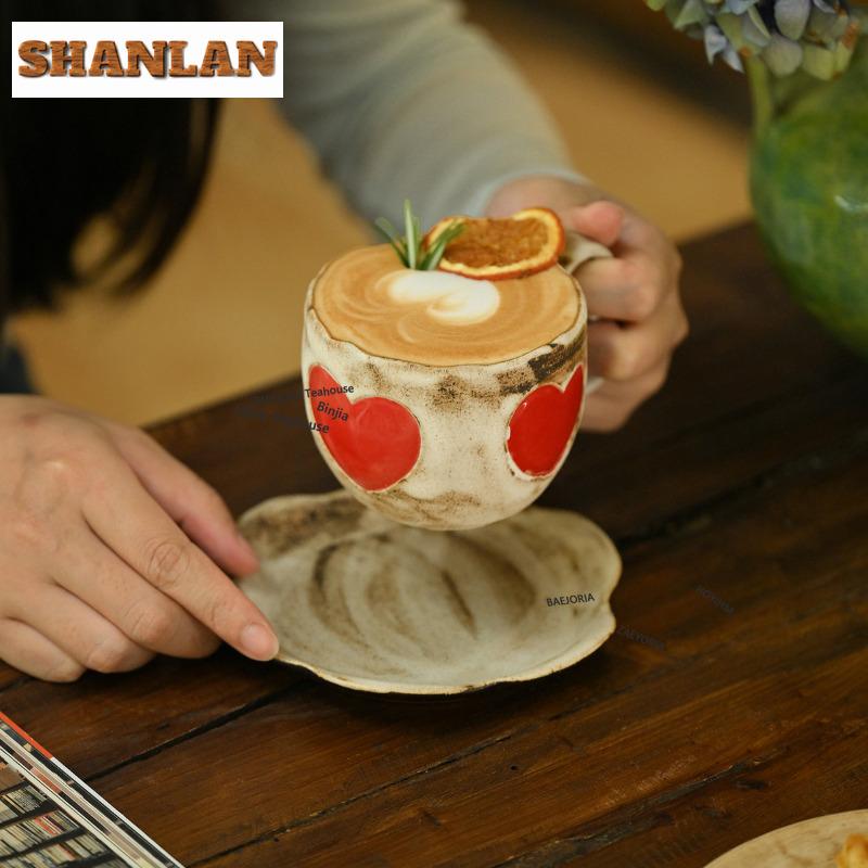 HOYIHM 250ml Hand-painted Green Tree Coffee Mug With Plate Handmade Kitchen Cup Afternoon Tea Mug Cup Saucer Kit Drinkware Gifts