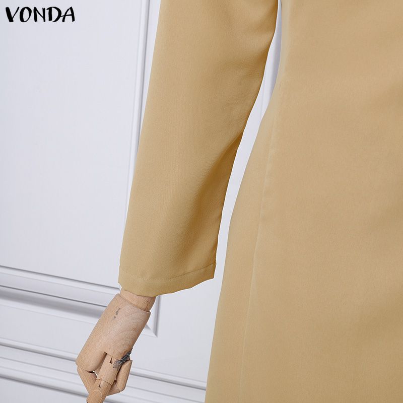 VONDA Elegant Women Casual V Neck Long Sleeve Midi Long Office Dress