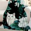 1pc Vintage Style Cat and Floral Print Soft Throw Blanket, 60x80inch, Seamless Pattern with White Cats and White Flowers,