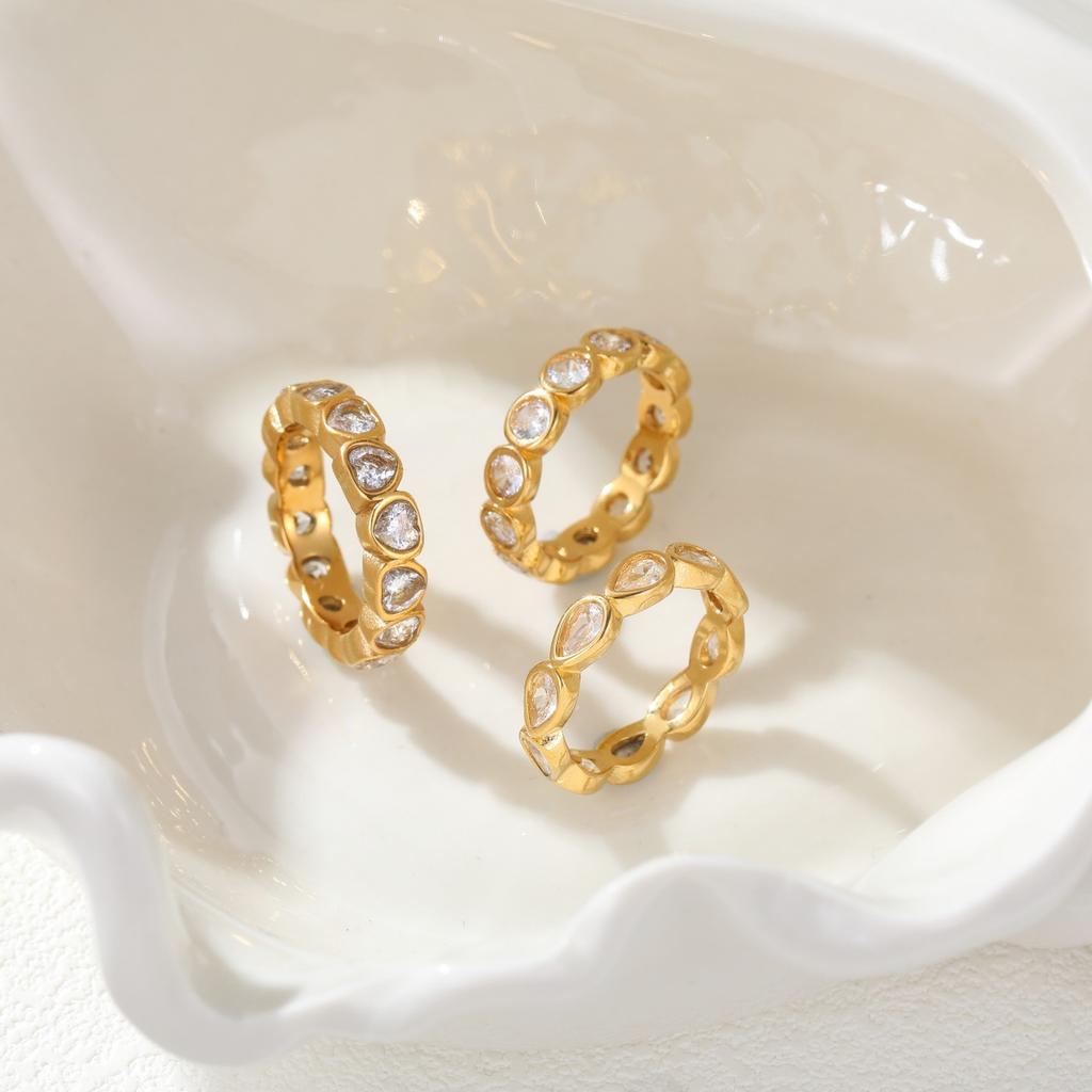 GEMCHIC Women's Stainless Steel Rhinestone Ring Stackable Fashion Geometry Minimalist Band Jewelry