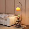 Modern Orange Floor Lamp for Living Room,Mid Century Tall Lamps with Tea Table & Storage Bucket,Fishing Standing Lamp