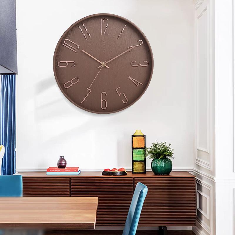 Custom Silent Wood Grain Quartz Wall Clock for Living Room