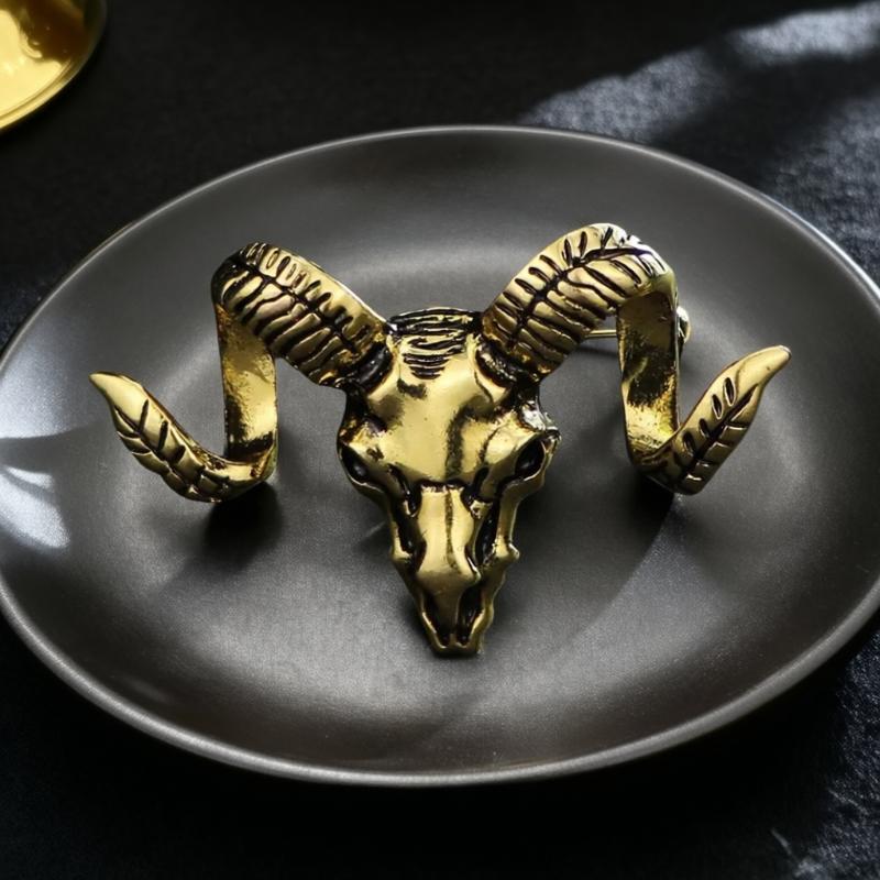Retro Ram Skull Brooch Polished Alloy Metal Unique Gothic Punk Style for Party Wear Fashion Jewelry Accessory for Teens
