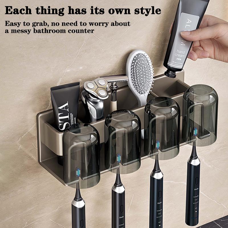 Metal Toothbrush Storage Rack Wall-Mounted U-Shaped Card Slot Electric Toothbrush Holder Razor Cup Shelf Bathroom Organizer