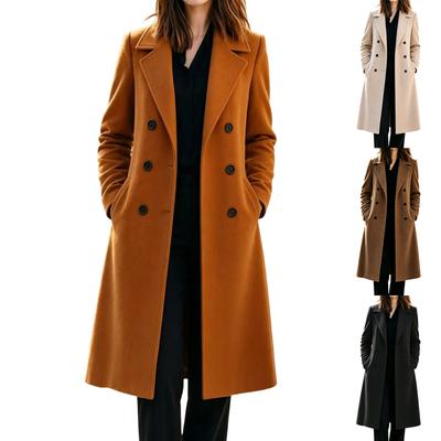 Casaco Feminino Longo de Lã de Lapela Dupla, Corte Slim para o Outono Inverno