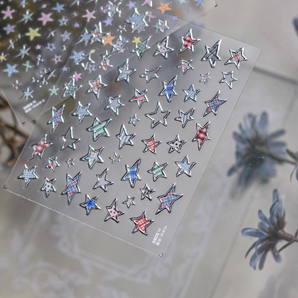 5D Bronzing Laser Pentagram Nails Sticker 3D Metallic Effect Exquisite Colorful Star Self Adhesive Nail Art Stickers Decals DIY