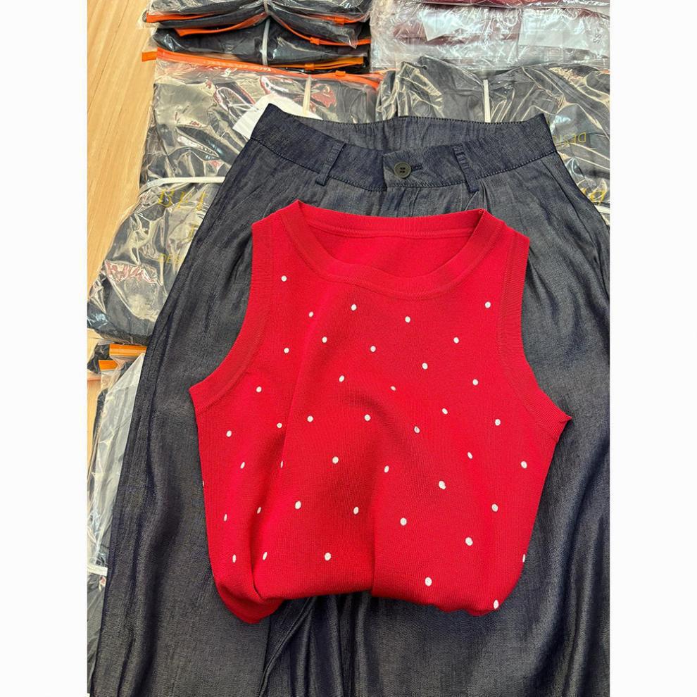 

Женская летняя красная вязаная майка-топ в горошек - Без рукавов, с I-образной спиной One Size красный