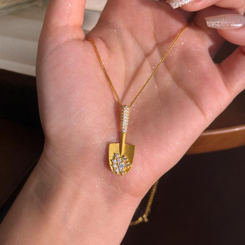 Elegant Diamond-Inlaid Shovel Necklace for Women: 2025 Trendy Fashion Accessory XL1732 Diamond-Inlaid Small Shovel Necklace (Gold)