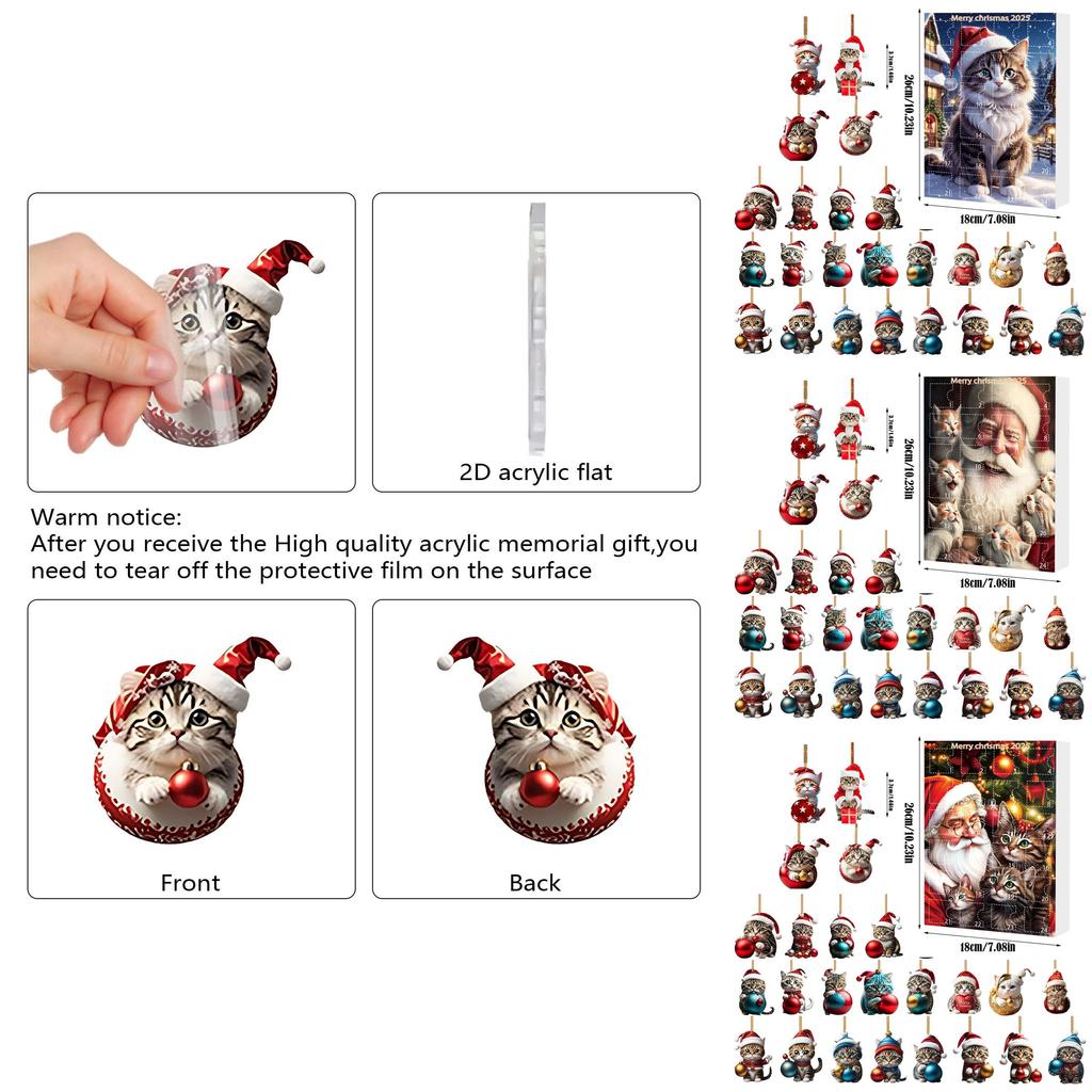 Christmas Cat Themed Acrylic Advent Calendar With Hanging Ornaments For Holiday Decor And Gift Giving