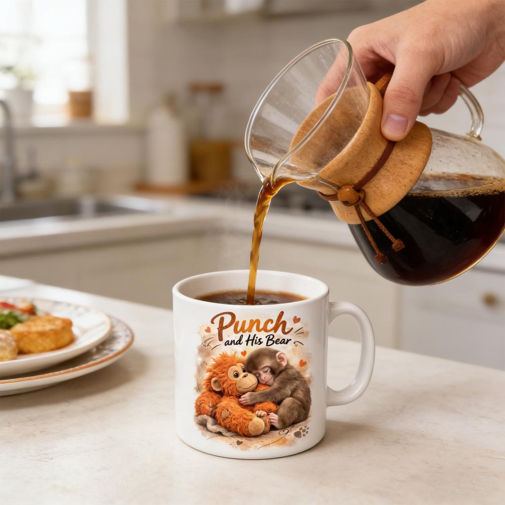 11oz Ceramic Punch Monkey Mug Cute Monkey with Orangutan Design Personalized Ceramic Coffee Cup for Family and Loved Ones