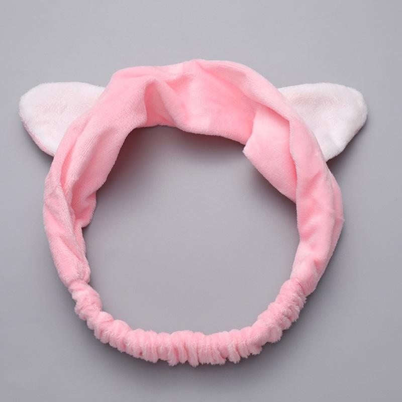 Custom Logo OMG Bowknot Wash Face Hairband Rabbit Cat Ear Cute Plush Lady Soft Women Elastic Hair Band Flannel Make up Headbands