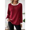 Women Solid Color Ribbed Long Sleeve Round Neck Casual Pullover Sweater