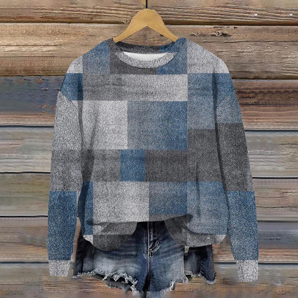 Mote langermet plysj trykket genser pullover topp for kvinner