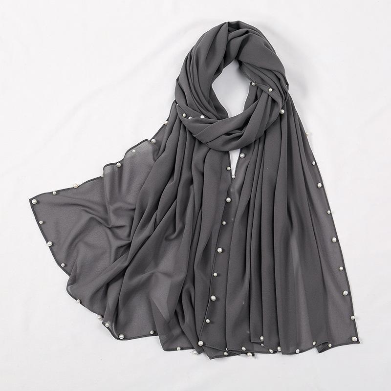 Hot-selling popular chiffon long towel plus small pearl women's gold and silver pearl headscarf