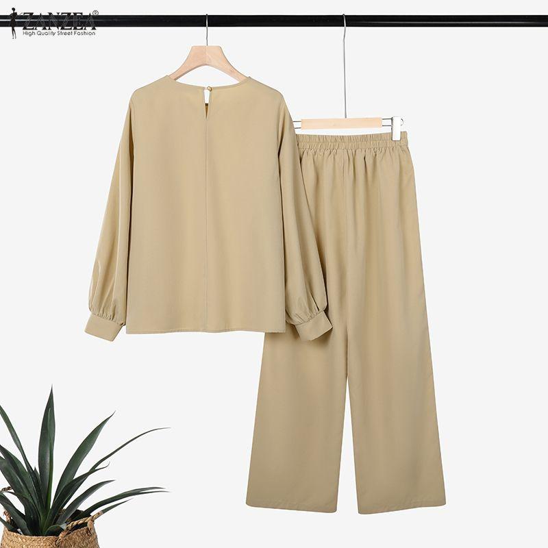 ZANZEA Women Long Sleeve Blouse and Pants Casual Two Piece Suit Sets