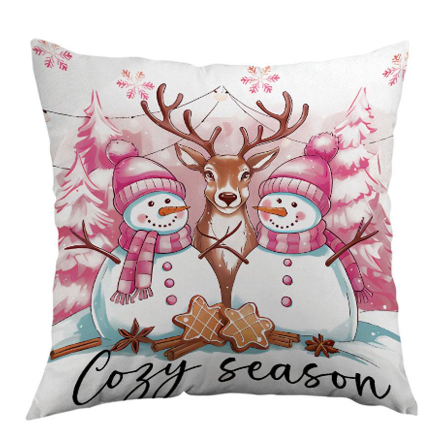 Christmas Pink Set Pillow Case Home Decoration Sofa Cushion Linen Nordic Snowman Elk Bedside Pillow Case