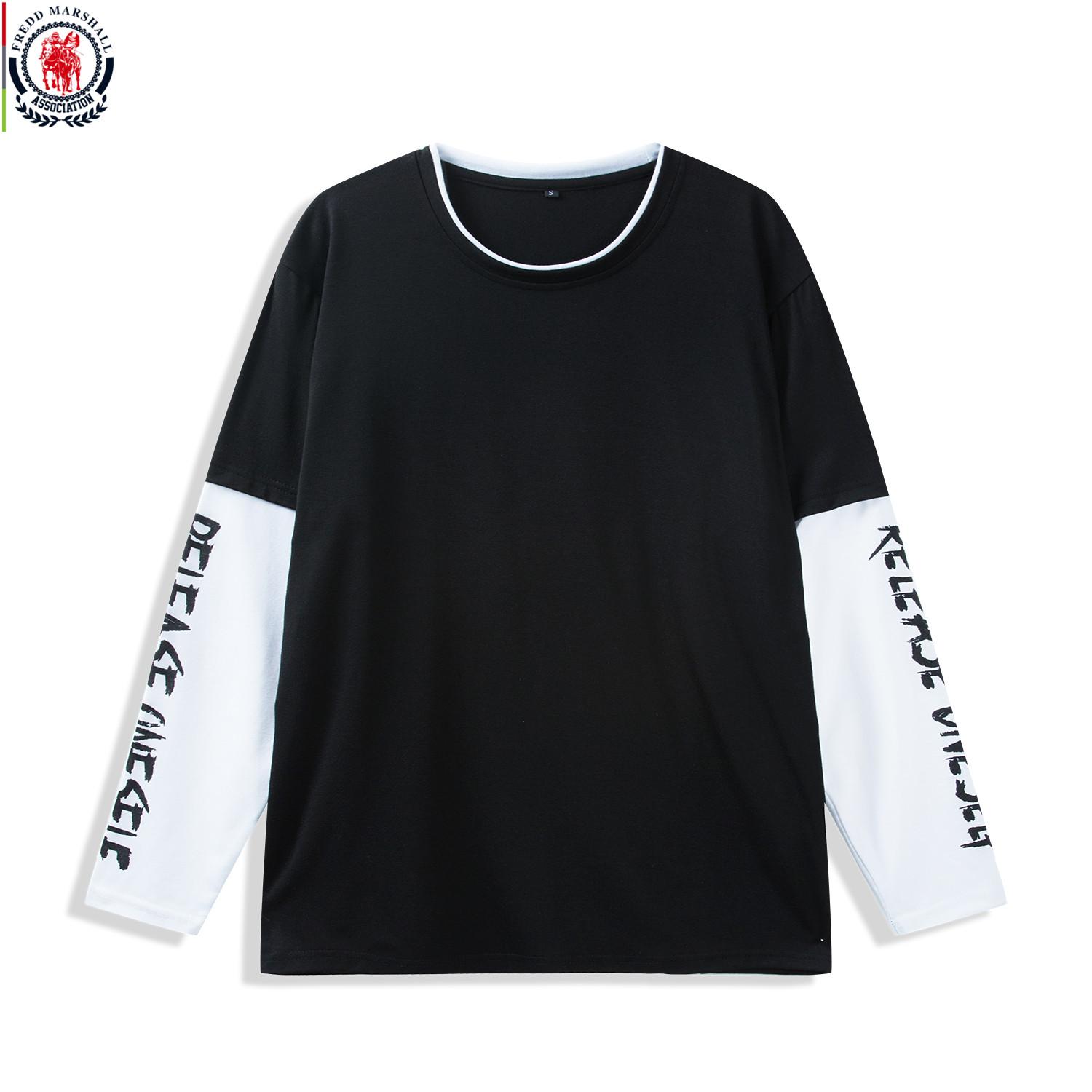 

FREDD MARSHALL, новинка осени 2021, лоскутная футболка из 100% хлопка с длинными рукавами и круглым вырезом, футболка в стиле хип-хоп, уличная одежда, повседневные футболки 424 XL чёрный