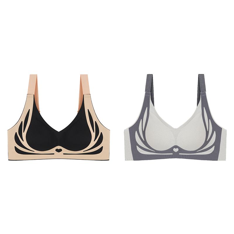 2 PCS Women's Seamless Gathering No Steel Ring Underwear Bra Skin-friendly Breathable Bra