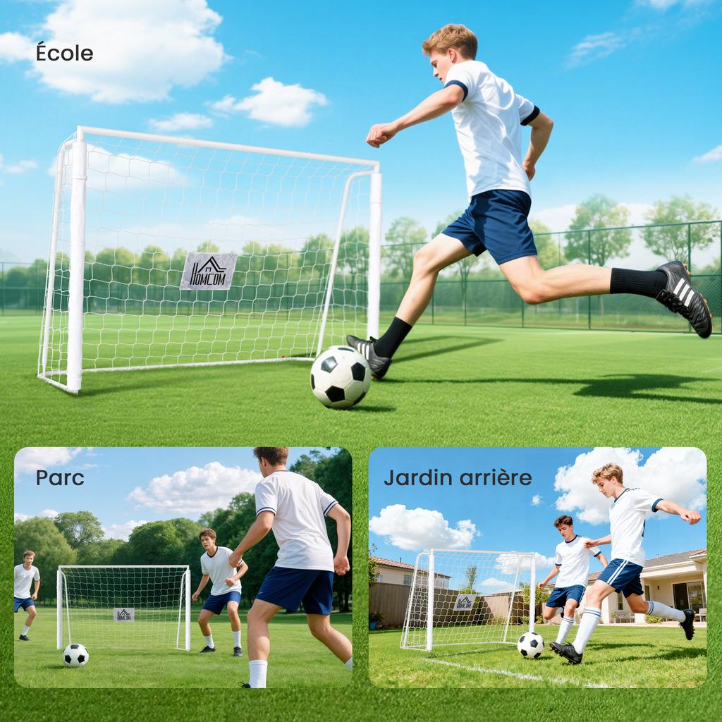 Football Goal Soccer Cage, 186 x 62 x 123 cm, Metal Frame, PE Netting, White
