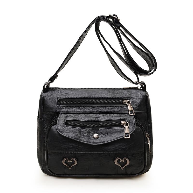 

Многослойная сумка через плечо большой вместимости, украшенная сердечками, модные женские кожаные сумки кроссбоди, подходит для поездок на работу 22x13x19cm чёрный
