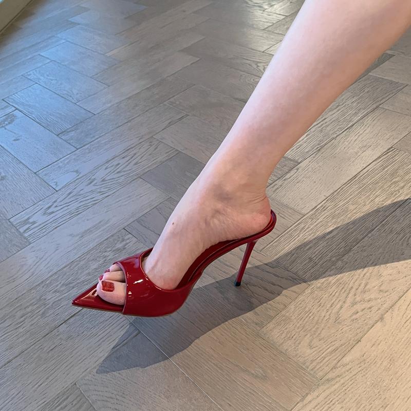 

Дизайн Стиль Летние Туфли-Шлепанцы с Острым Носком для Женщин Сексуальные Тонкие Высокие Каблуки Стриптиз Вечеринка Платье Шлепанцы Обувь 35 красный