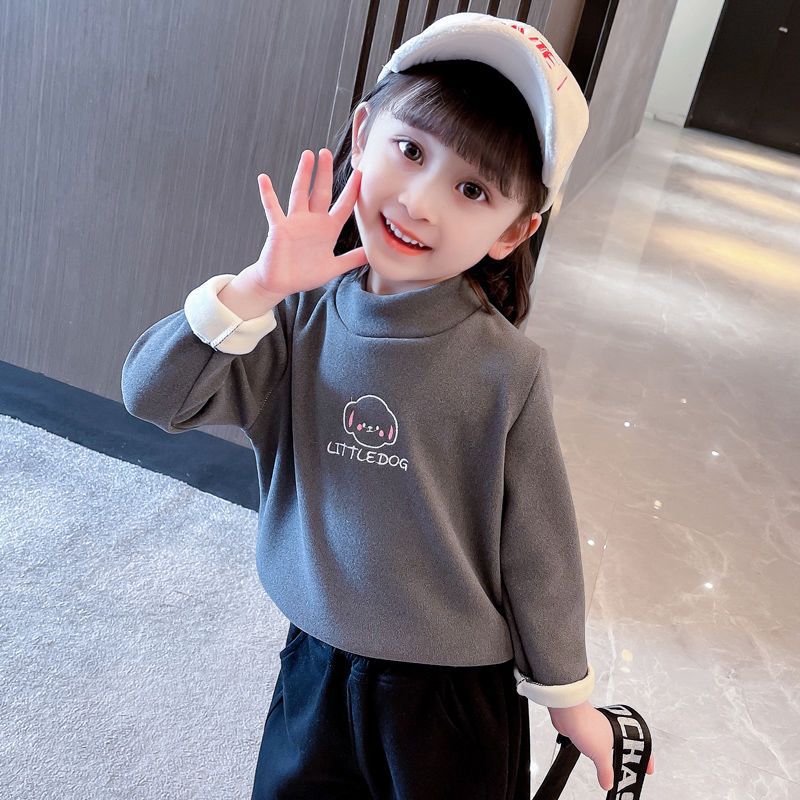 Unisex Fleece-Lined Animal Sweatshirt Base Layer Warm Cozy Children's Outerwear for Autumn Winter Girls Cute Animal Print Tops