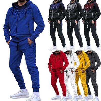 Automne Veste Cardigan à Capuche Zippée pour Homme Imprimé Nid d'Abeille Ensemble Pull Décontracté Spot